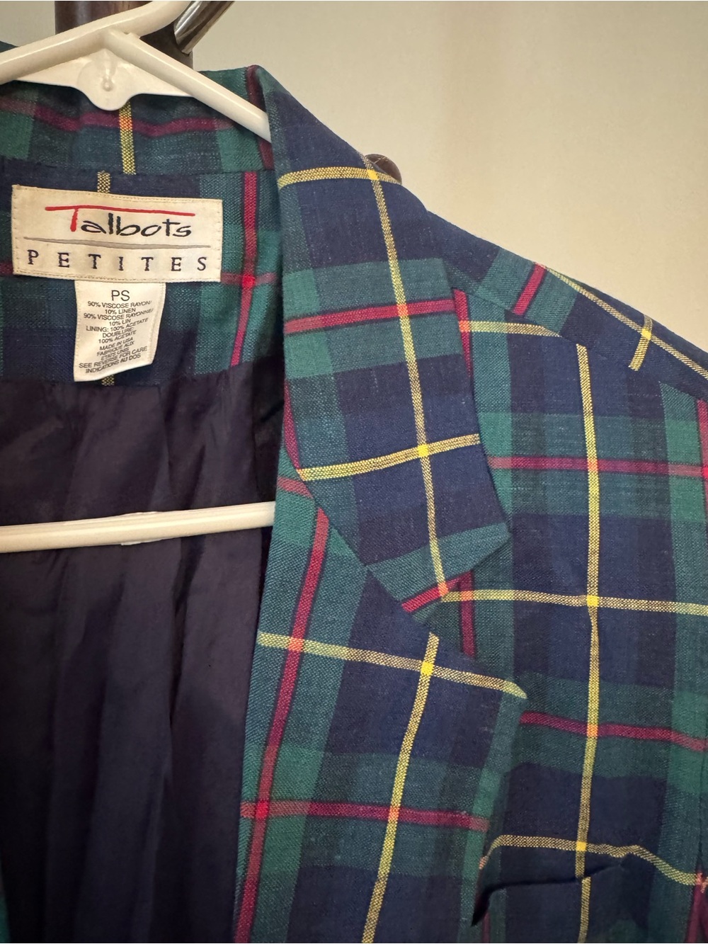 Talbots Green Plaid Single-Button Blazer - Picture 3 of 4